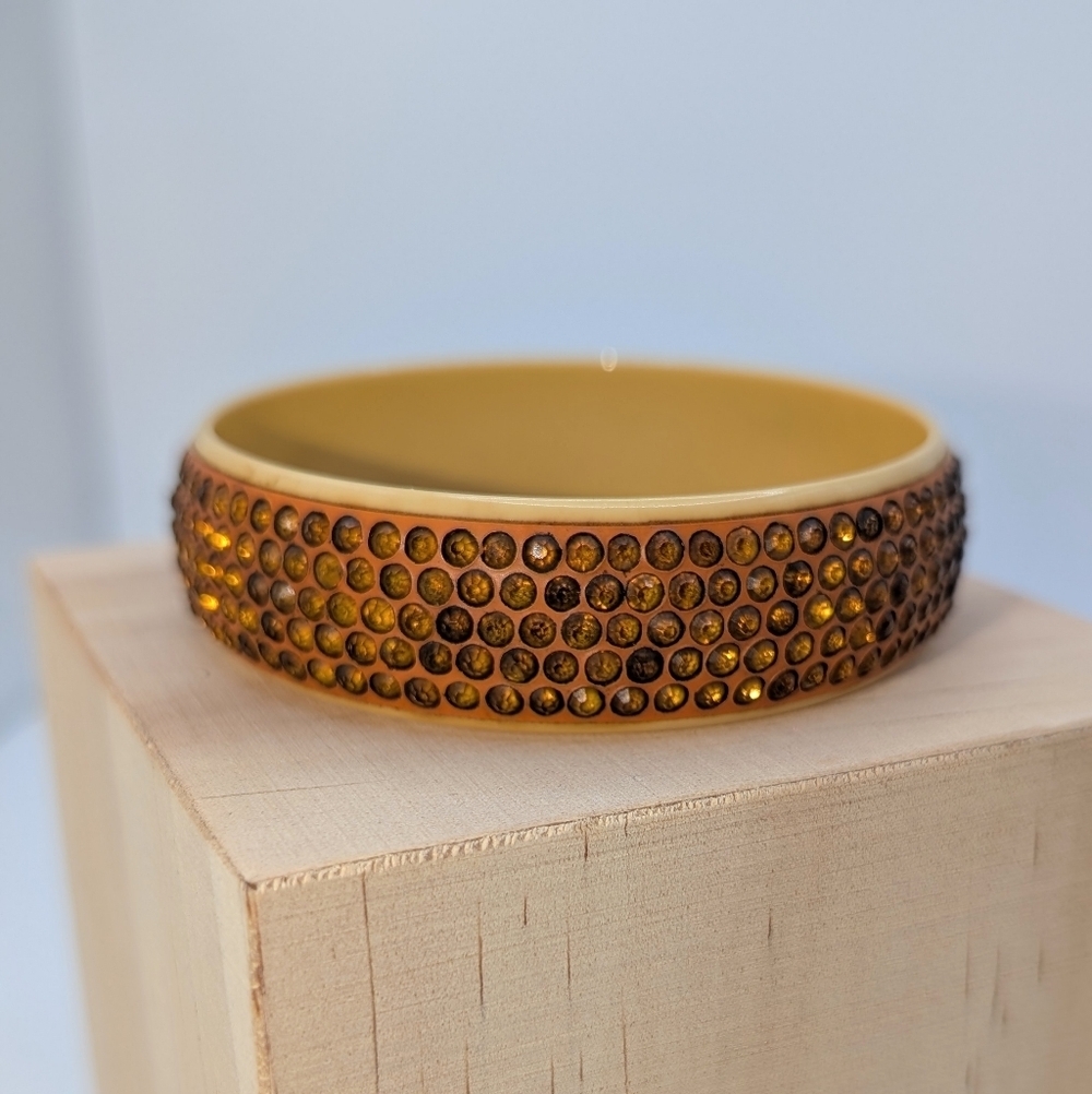 Vintage Art Deco 5 Row Rhinestone Celluloid Bracelet Bangle Orange